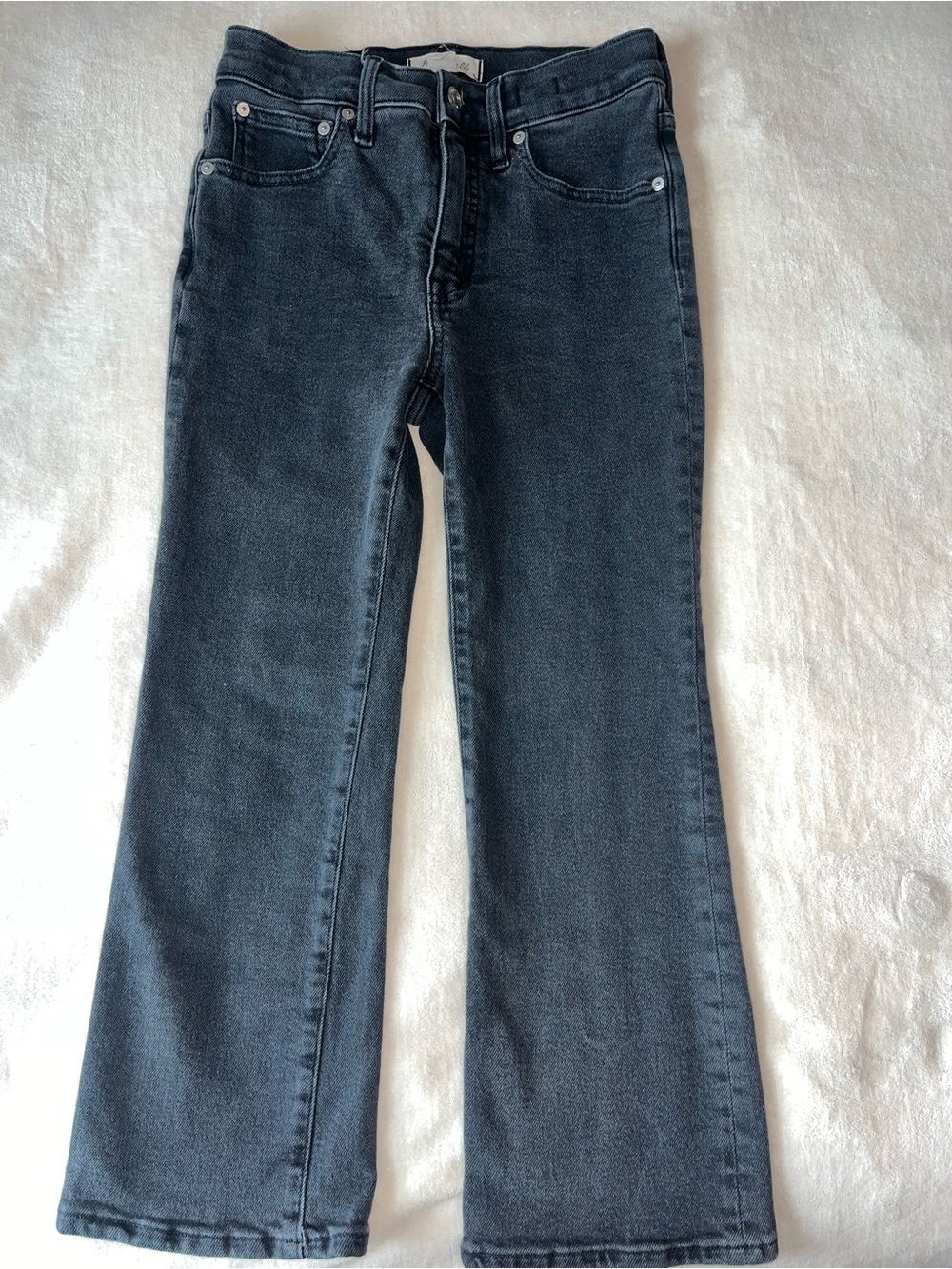 Madewell Cali Demi-Boot Gray Wash Jeans Cropped High Rise Cotton Sz 27 Petite